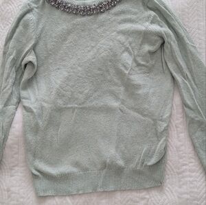 Topshop Elegant Mint Green Sweater with Embellished Neckline